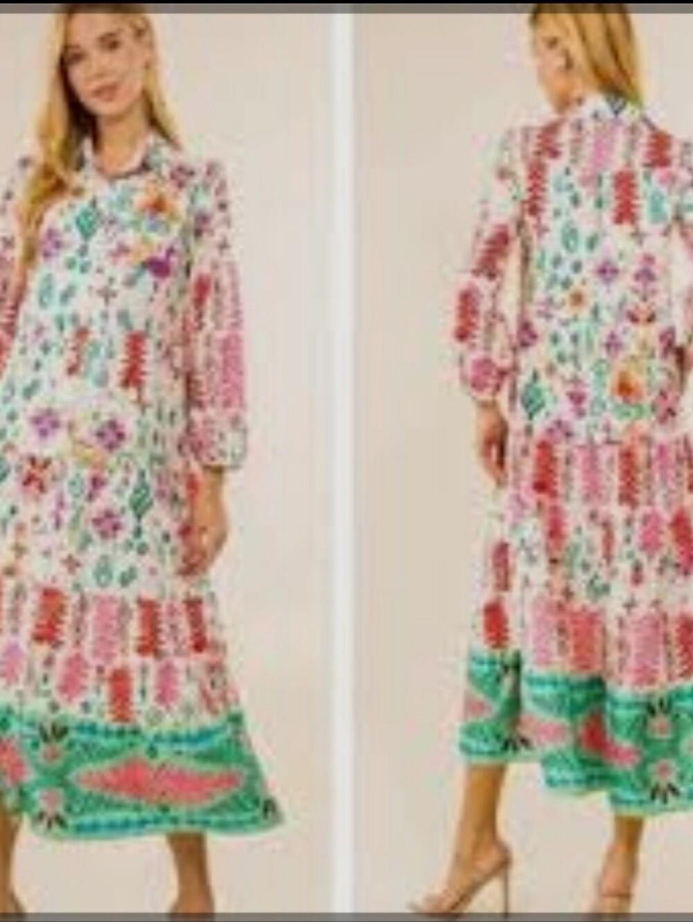 Zara White Maxi Dress with Pink & Green Floral Pattern